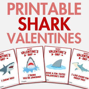 Druckbare Hai Valentinstag | Hai Valentinskarten für Jungen | Ozean Valentinstag | Klassenzimmer-Valentinsgrüße für Kinder | Valentinstagskarten für die Schule