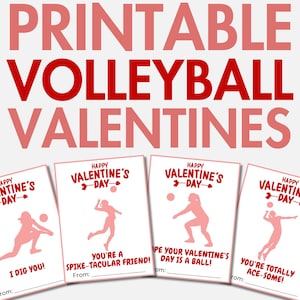Ausdruckbare Volleybal Valentinstag | Dankeschön-Volleyballspieler-Valentinstagskarten | Korbball-Mannschafts-Valentinsgrüße für Mädchen | Valentinstag Valentinstag