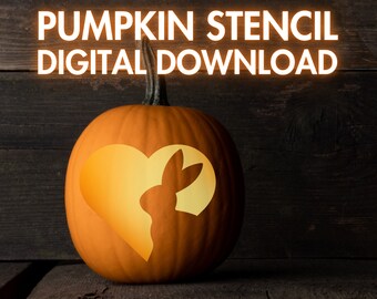 Plantilla de calabaza de conejito, plantilla para tallar calabaza imprimible, patrón de linterna de Halloween con forma de animal, plantilla para tallar calabaza de conejo