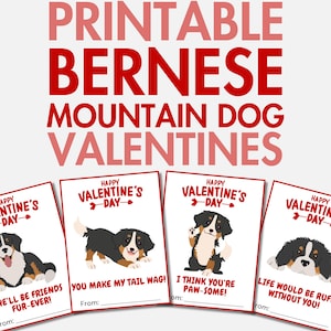 Druckbare Berner Sennenhund Valentinstag | Berner Valentinskarten für Kinder | BMD Hund Valentinsgrüße | Valentinstag Karte für Schulklassenzimmer