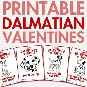 Ausdruckbare Dalmatiner Valentinstag | Valentinskarten für Mädchen & Jungen mit Dalmatiner | Hund Valentinstag | Valentinstag Valentinstag Karte für Kinder