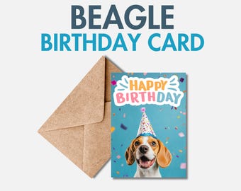 Utskrivbart Beagle-födelsedagskort | PDF- eller PNG-beaglehälsningskort | Hundfödelsedagskort för Beagle-mamma eller -pappa | Beagle-älskare-present | Hundkort