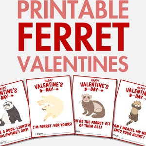 Druckbare Frettchen Valentines | Frettchen Valentinstag Karten für Mädchen & Jungen | Klassenzimmer-Valentinsgrüße für Kinder | Valentinstagskarten für die Schule