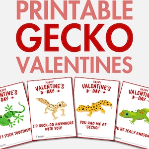 Tarjetas de San Valentín con geckos para imprimir / Tarjetas de San Valentín con geckos como mascota para niños y niñas / Tarjetas de San Valentín con lagartos / Tarjetas de San Valentín para el aula escolar para niños