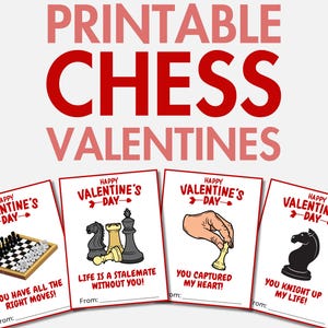 Druckbare Schach Valentinstag | Schach Valentinstag Karten für Jungen & Mädchen | Brettspiel Valentinstag | Valentinstagskarten für das Schulklassenzimmer