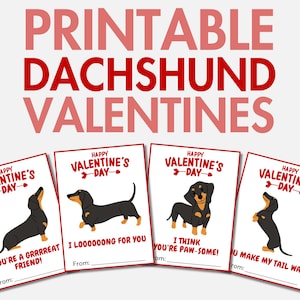 Druckbare Dackel Valentinstag | Dackel Valentinstag Karten für Kinder & Erwachsene | Dackel Hund Valentinstag | Valentinstag Karte für Schulklassenzimmer
