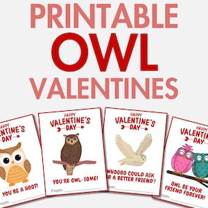 Printable Owl Valentines | Owl Valentine Cards | Bird Valentines | Classroom Valentines for Kids | School Valentine’s Day Cards