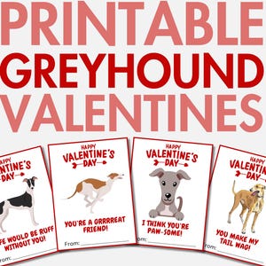 Druckbare Greyhound Valentinsgrüße | Windhund-Valentinstagskarten für Mädchen & Jungen | Hund Valentinstag | Valentinstag Valentinstag Karte für Kinder