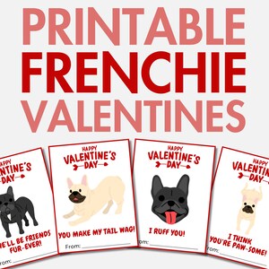 Imprimable Frenchie Saint-Valentin | Cartes de Saint-Valentin Bouledogue français pour enfants et adultes | Saint-Valentin chien | Cartes de la Saint-Valentin pour l'école et la classe