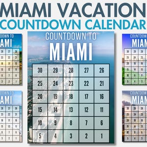 Calendario del conto alla rovescia per le vacanze a Miami, 30/10/90 giorni fino alle vacanze, conto alla rovescia per il viaggio a Miami Beach, PDF stampabile per la pianificazione del viaggio a Miami, Florida