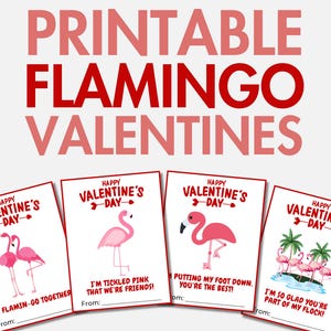 Druckbare Flamingo Valentinstag | Rosa Flamingo-Valentinstagskarten für Mädchen | Klassenzimmer-Valentinsgrüße für Kinder | Valentinstagskarten für die Schule