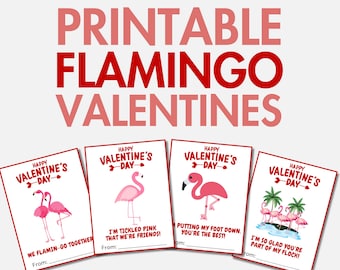 Druckbare Flamingo Valentinstag | Rosa Flamingo-Valentinstagskarten für Mädchen | Klassenzimmer-Valentinsgrüße für Kinder | Valentinstagskarten für die Schule