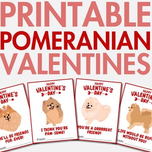 Printable Pommern Valentinstag | Pommern Valentinstag Karten für Mädchen & Jungen | Hund Valentinstag | Valentinstag Karte für Schulklassenzimmer