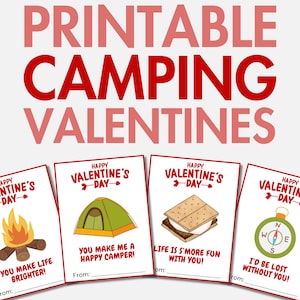 Imprimable Saint-Valentin en camping | Cartes de camping pour la Saint-Valentin | Saint-Valentin à l'extérieur | Saint-Valentin en classe pour les enfants | Cartes scolaires pour la Saint-Valentin