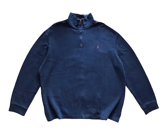 Vintage Polo Ralph Lauren bordado logotipo media cremallera sudadera tamaño XXL