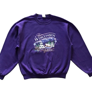 Vintage 90s Wisconsin Let it snow Art crewneck sweatshirt baggy style L size