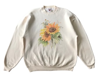 Vintage 90s Art Flowers big print fruit of the loom tag crewneck Sweatshirt Baggy style XL size