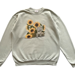 Vintage 90s Art Animal & Flower Hanes tag crewneck Swestshirt L size