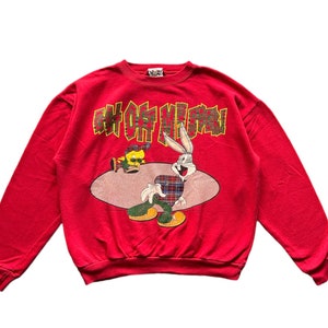Felpa girocollo vintage anni '90 Looney Tunes Warner Bros American Animation DISTRESSED taglia L