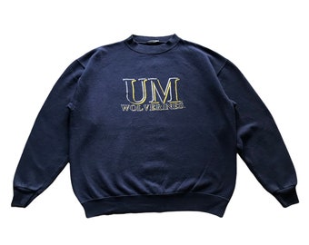 Vintage 90s Sportswear The Michigan Wolverines University of Michigan embroidery Sweatshirt M size