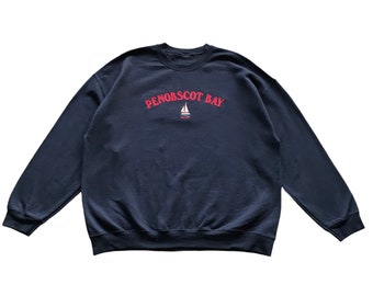 Vintage Penobscot Bay Maine embroidery Patches crewneck sweatshirt Baggy style 2XL size