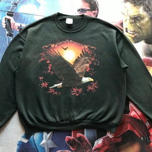 Vintage 90er Jahre Kunst Tier Adler Bigprint DISTRESSED Crewneck Sweatshirt XL Größe