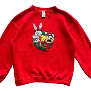 Vintage Cartoon Warner bros embroidery christmas style Crewneck Swestshirt JUNIOR(KIDS) XL size