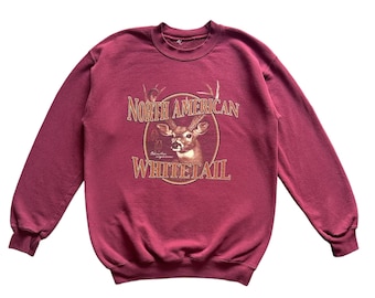 Vintage Art Animal North American Whitetail spellout crewneck sweatshirt L size