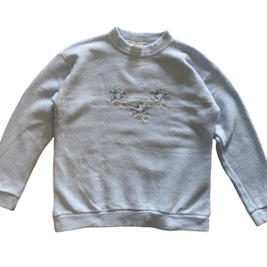 Vintage 90s Art Flower embroidery FLEECE sweatshirt M size