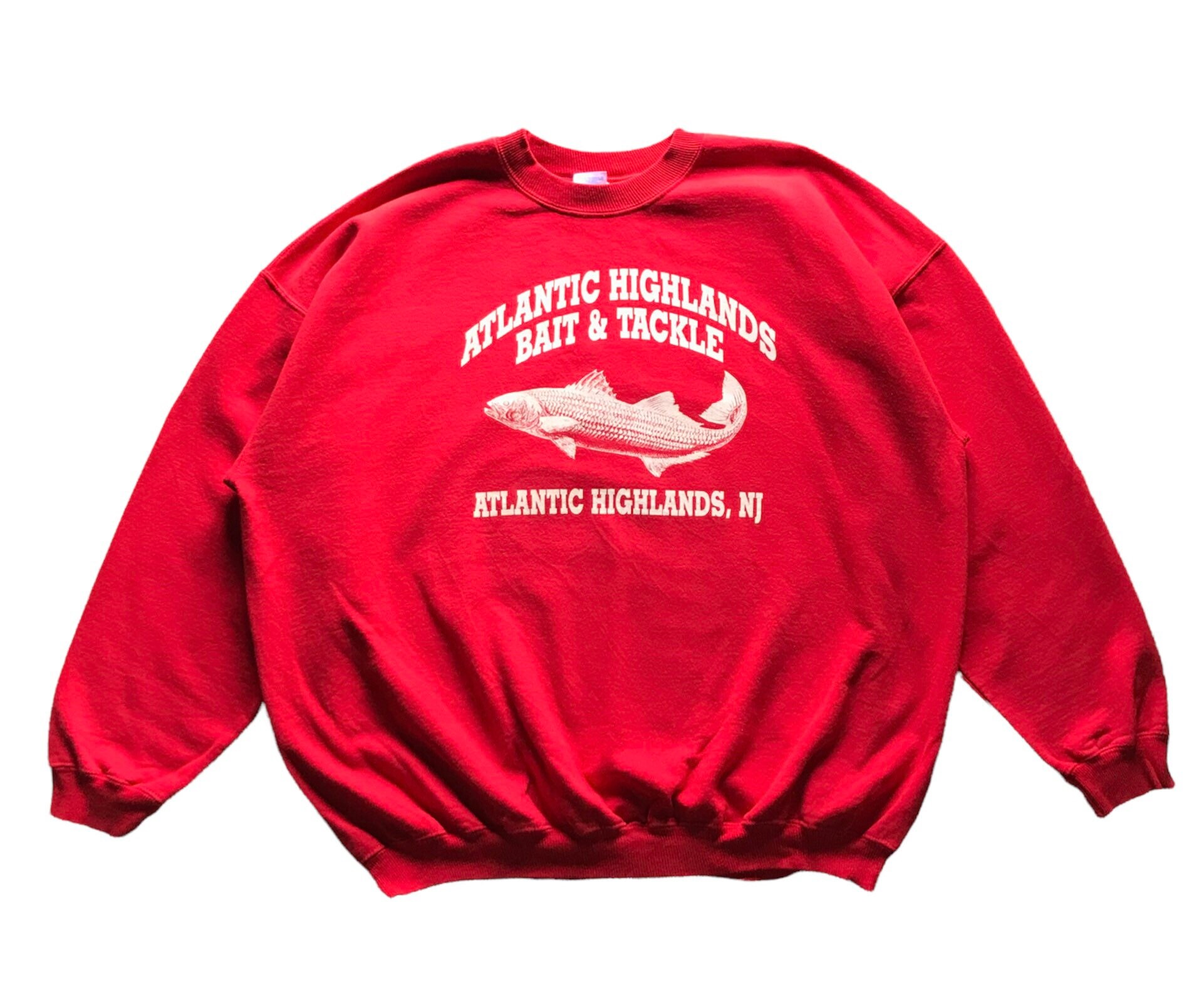 Vintage Atlantic Highlands Bait & Tackle NJ Fishing style Oversize Sweatshirt XXL size