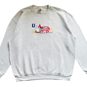 Vintage 90s USA flag “I Support America” fruit of the loom tag embroidery crewneck sweatshirt XL size