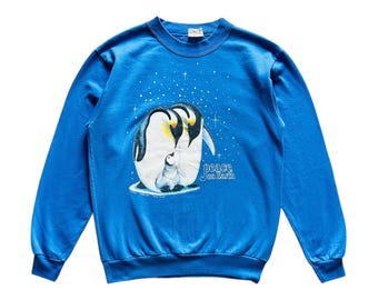 Vintage 90s Art Animal Peace on Earth crewneck sweatshirt M size