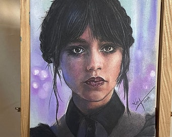 ARTPRINT // WEDNESDAY addams family jenna ortega // Drawing Chalk Fanart - A4 // made by KayARTWORK
