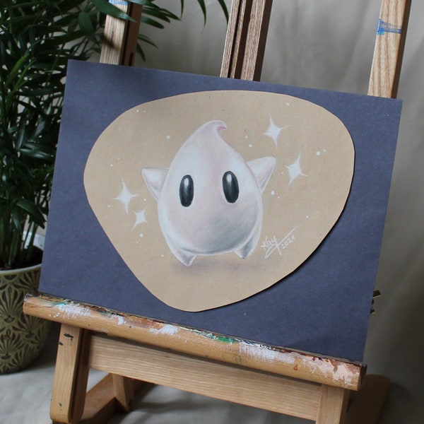 ORIGINAL drawing // LUMA STAR - super mario // Gemälde Pastellkreide Fanart - chalk // made by KayARTWORK