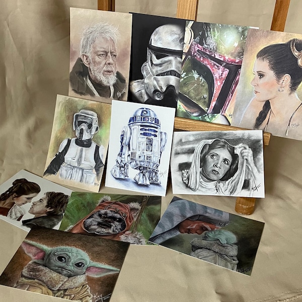 ARTPRINT // KARTEN SET - Star Wars #1 obi wan leia boba fett// Drawing Chalk Fanart - 11 cards // made by KayARTWORK