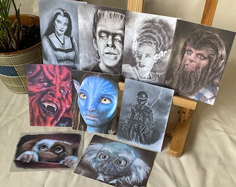 ARTPRINT // KARTEN SET - Horror Monster Mix // Drawing Chalk Fanart - 9 cards // made by KayARTWORK