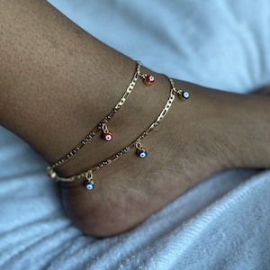 Evil Eye Fußkettchen| Lagen fußkettchen| Passende Fußkettchen| Fußkettchen gold fill| Charm Fußkettchen| Fußkettchen Set