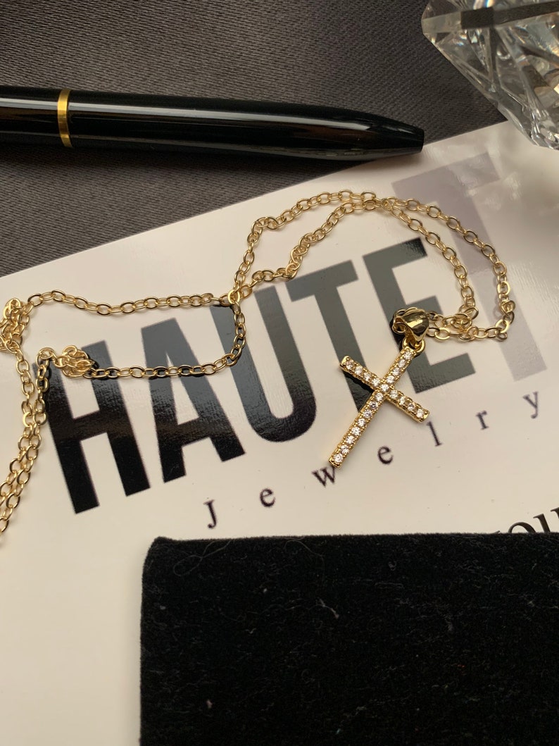 gold cross necklace Simple gold necklace small cross necklace gold fill necklace Gold cross Necklace