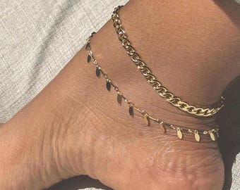 Tobillera colgante / Tobillera con dije / Conjunto de tobilleras / Pulsera de tobillo / Tobillera de oro / Tobillera de eslabones cubanos