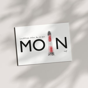Spruch Postkarte "Moin mit Leuchtturm"