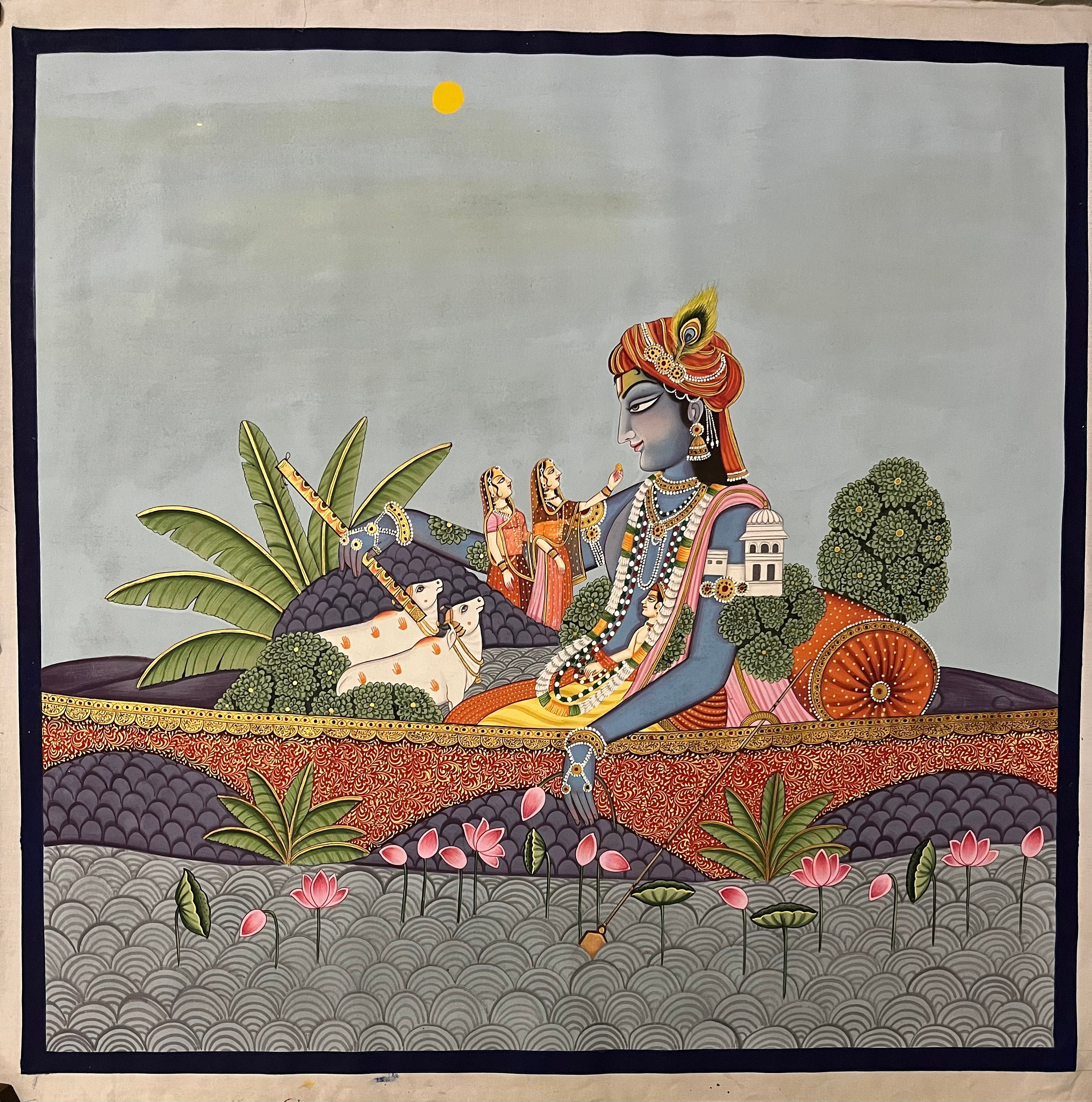 Pichwai Painting Darshan of Radh Krishna Hand Painted on Cloth Etsy