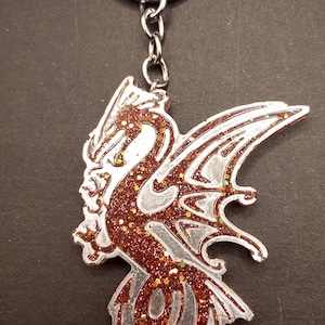 Dungeons and Dragons Fantasy Dragon Brown and Silver Key Chain