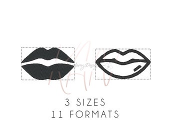 Lips embroidery design. Lipstick embroidery design. Machine embroidery design. Mini Lips. Lips Silhouette. Kiss Embroidery. Makeup