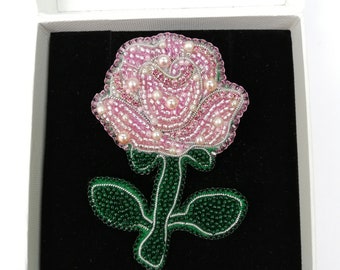 Rose beaded brooch, pink rose pin, embroidered flower pin, handmade jewelry, unique gift, Christmas, gift for her, beadwork jewelry