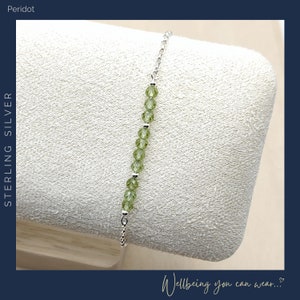 Peridot Sterling Silver Bar Bracelet: Green Gemstone, Boho Style Crystal Jewellery, Friendship Bracelet