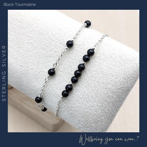 Dainty Black Tourmaline Bracelet Set: Sterling Silver Gemstone Jewellery, Friendship bracelet