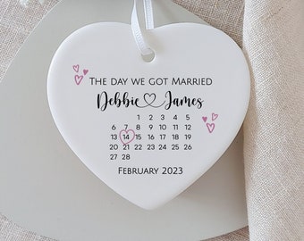 Personalised Wedding Day Ceramic Ornament, Anniversary Keepsake Gift