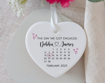 Personalised Engagement Day Ceramic Ornament, Names & Date Keepsake