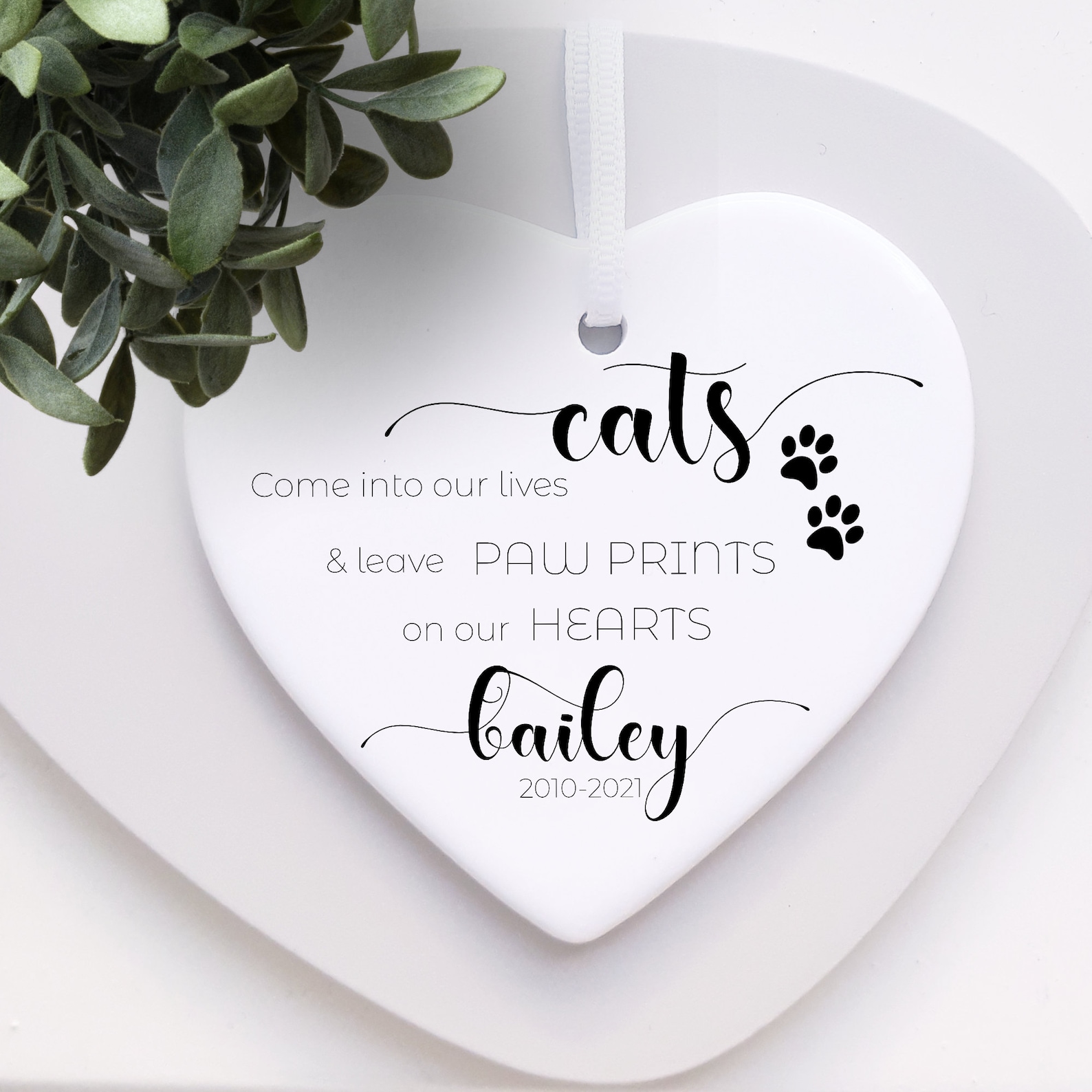 Personalised Cat Paw Print Heart Memorial Pet Loss Pet - Etsy UK
