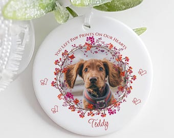 Personalised Pet Memorial Photo Bauble, Christmas Tree Memorial Gift with Name and Quote